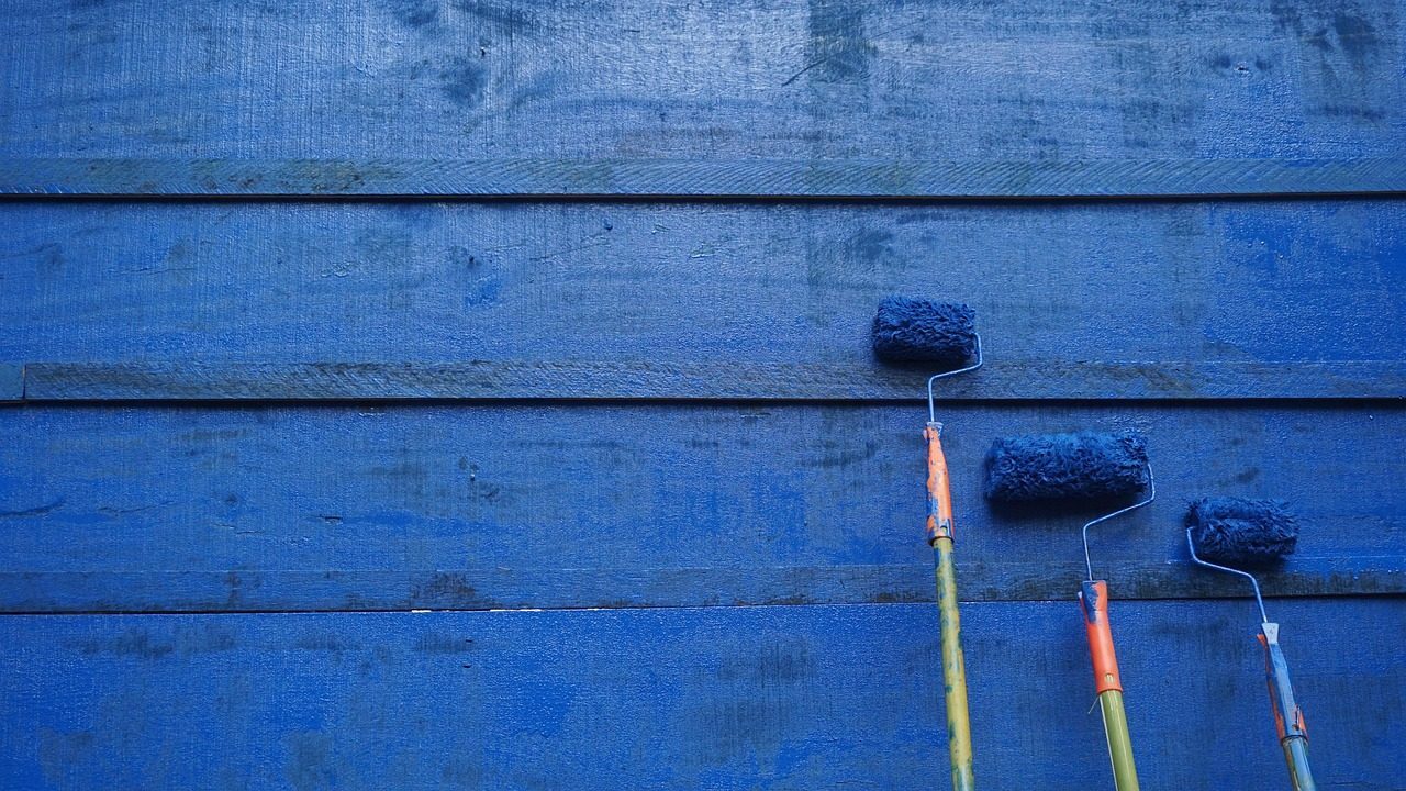 Blue-stained wood boards
