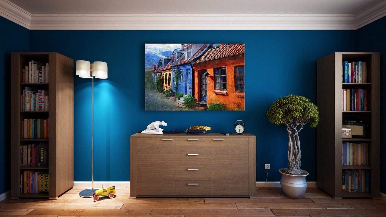 Painted room with blue accent wall