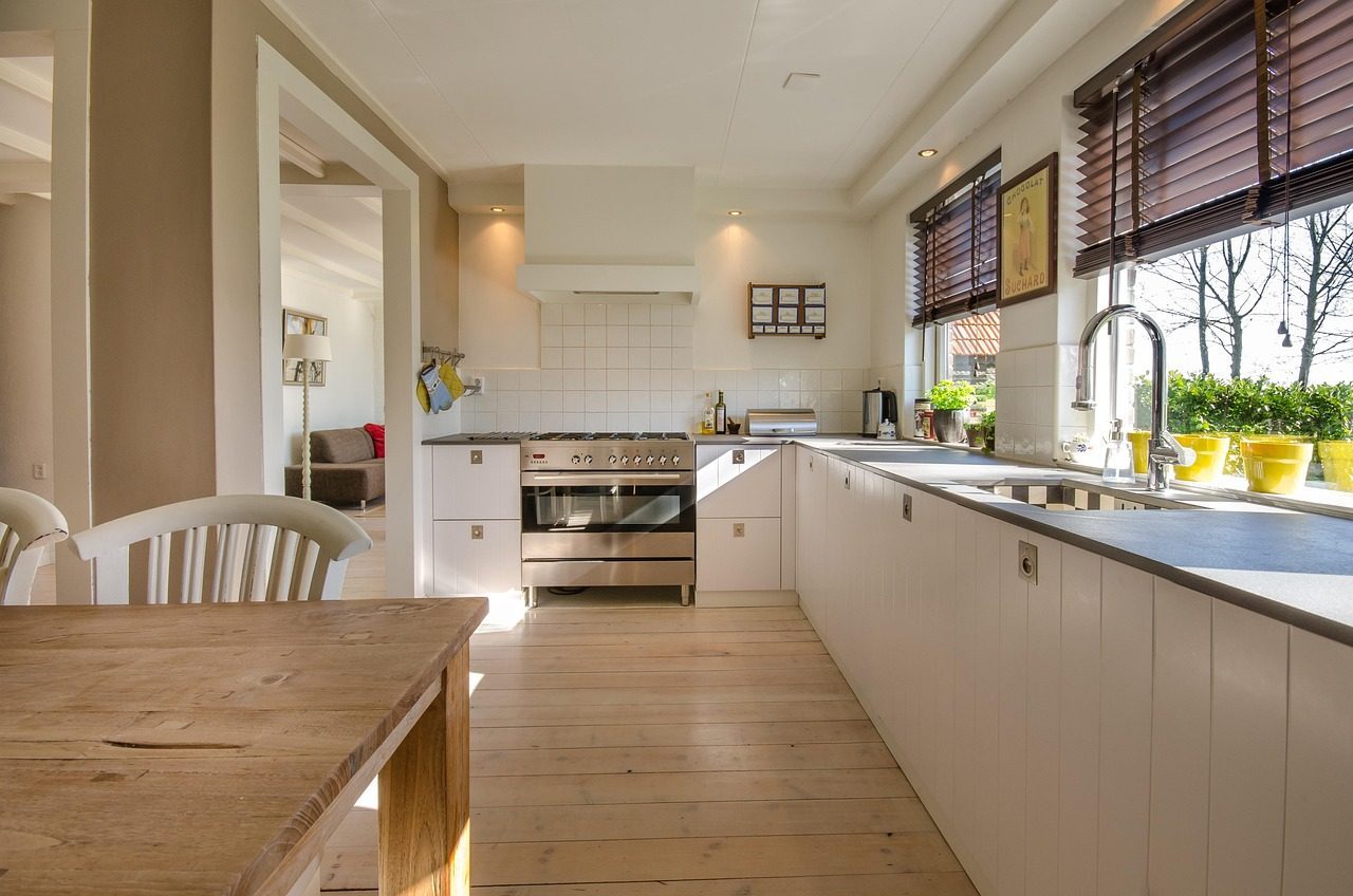 Kitchen with painted cabinets