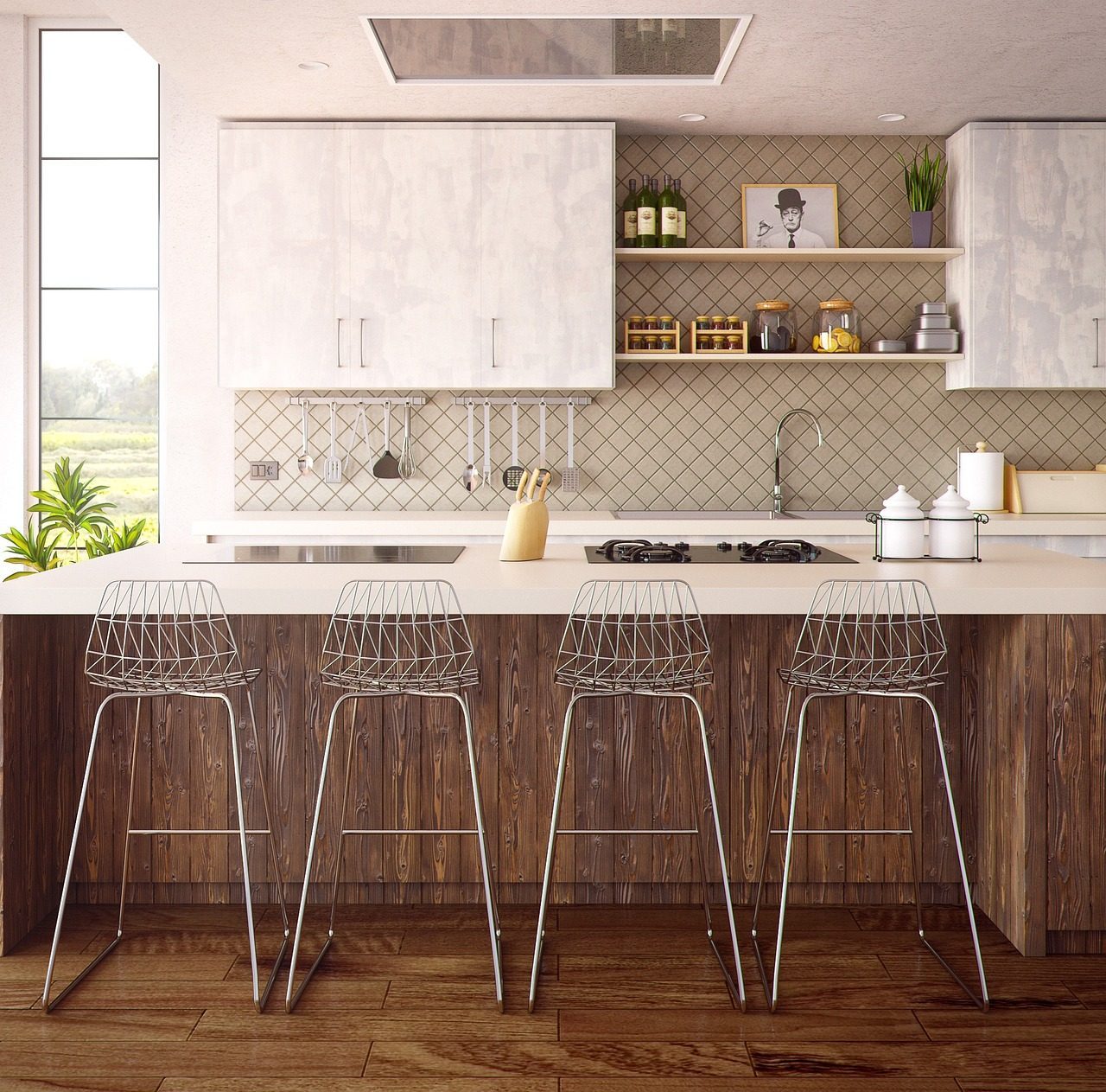 Kitchen with white cabinetry